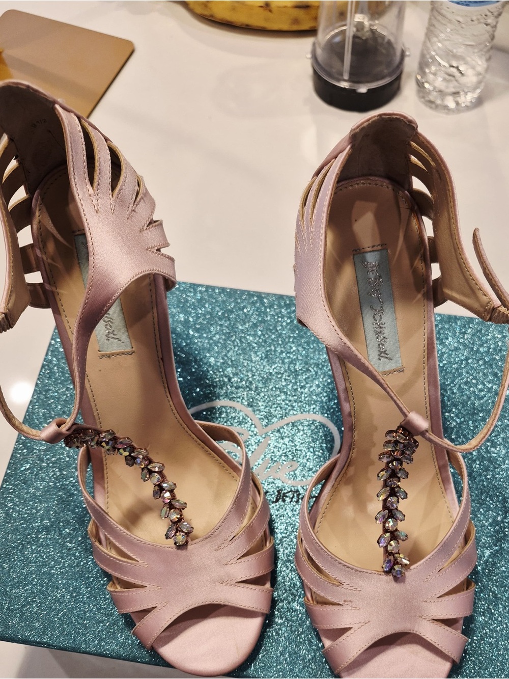 Betsey Johnson Blush Pink T-Strap Crystal Embellished Heels size 9.5